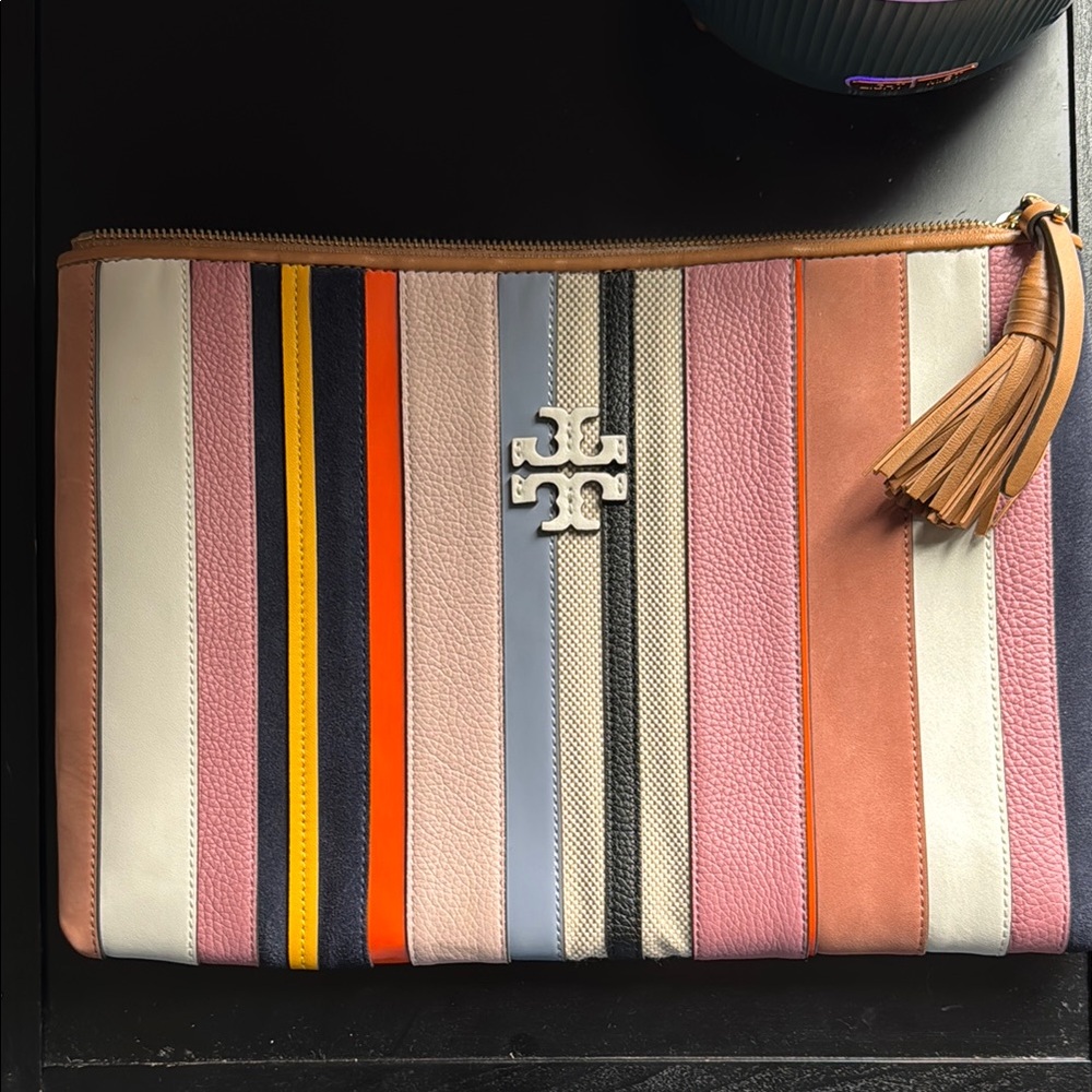 Tory Burch Multicolor Striped Leather Wristlet Clutch